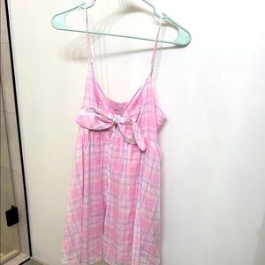 Pink Plaid Mini Dress with Bow